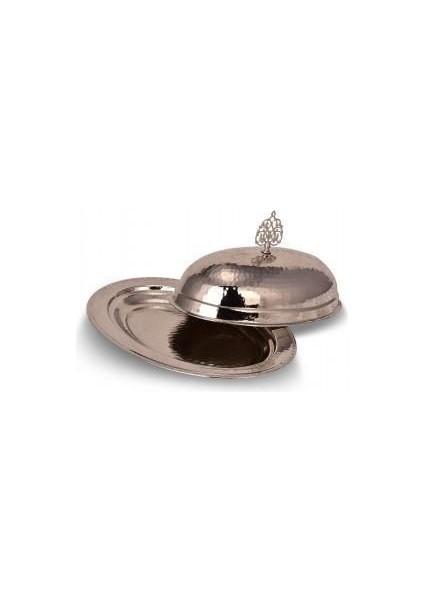 Saltanat Şişme Kapak Kayık Sunum Tabağı 25 cm El Dövme Nikel TURNA4405-2