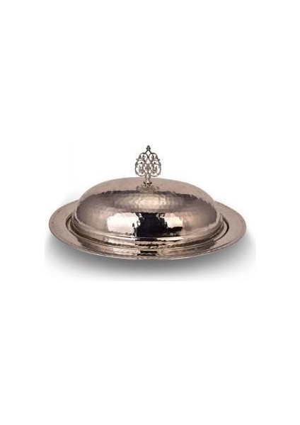 Saltanat Şişme Kapak Kayık Sunum Tabağı 25 cm El Dövme Nikel TURNA4405-2