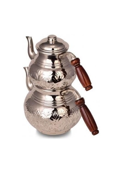 Klasik Çaydanlık 2 No Kalın El Işleme Nikel TURNA1954-2