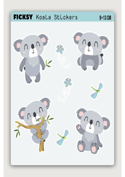 Sevimli Koala Sticker Seti - 8 Adet Etiket Çıkartma