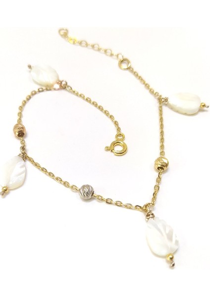 Yaprak Sedefli Dorika Toplu Bileklik Künye 14 Ayar Altın fiyatları