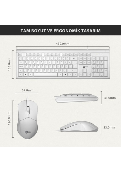 CM101 USB Kablolu Türkçe Q Klavye & Mouse Set Beyaz