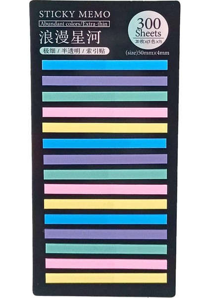 Ince Şerit Şeffaf Renkli Postit Kitap Ayracı Ayraç Postit Sticker 300 Yaprak
