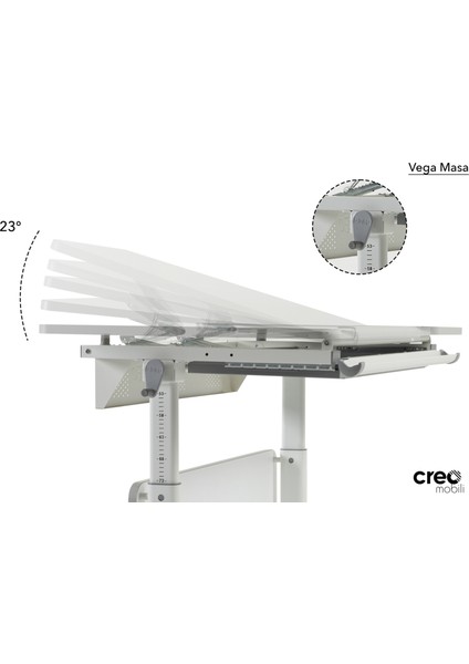 Creo Mobili Vega Basic Yükseklik Ayarlı Çekmeceli Çalışma Masası - Antrasit/gri