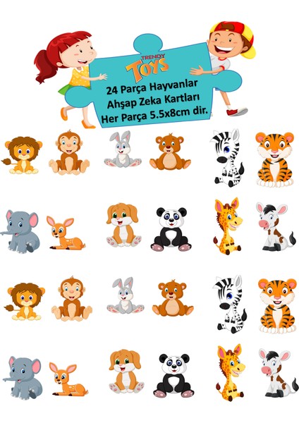 Trendy Toys Eğitici Ahşap Hafıza Eşleştirme Oyunu Animal Memory Game