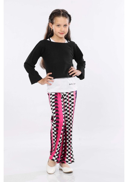 Kız Çocuk 3'lü Takım Fırfırlı Kol Sweatshirt,t-Shirt ve Geniş Paça Pantolon MRN2425 fiyatları