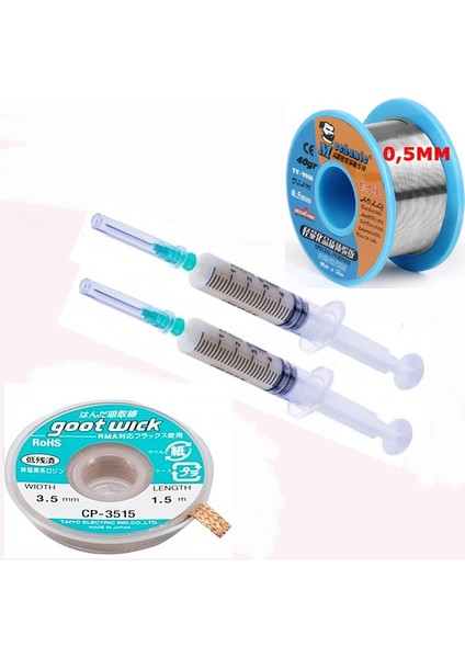 Flux Lehim Toplama,lehim Emme Tel 3,5 mm ve Lehim Teli Soldering 63SN/37PB Flux %1-3 40 gr 0,5 mm 4in1 Arada