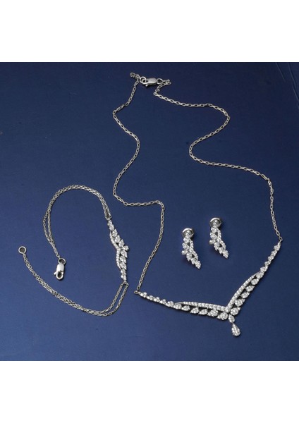 14 Ayar Damla Tasarım Beyaz Altın Nişan Seti