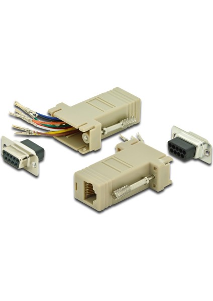 Modüler Adaptör (Coupler), DB9 Dişi RJ45 Dişi, Vidalı, PVC, Bej Renk