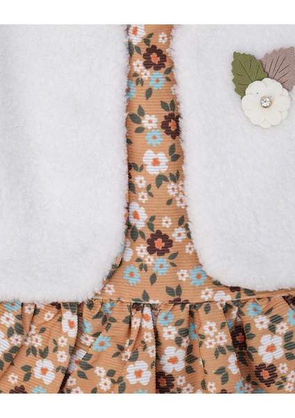 Kız Bebek Çiçek Baskılı Yelekli Fırfırlı Şönil Elbise fiyatları