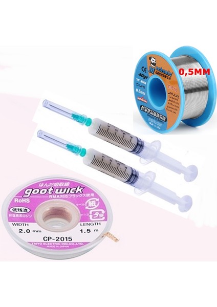 Flux Lehim Toplama,lehim Emme Teli 2,0mm ve Lehim Teli Soldering 63SN/37PB Flux %1-3 40GR 0,5mm 4in1 Arada