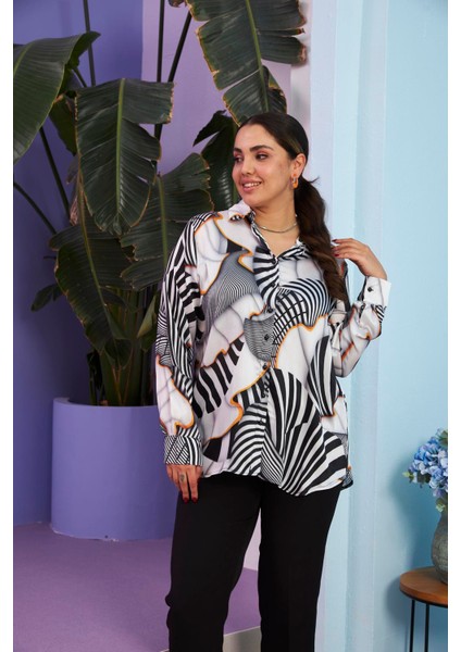 Fırfır Desenli Büyük Beden Ekru Gömlek fiyatları