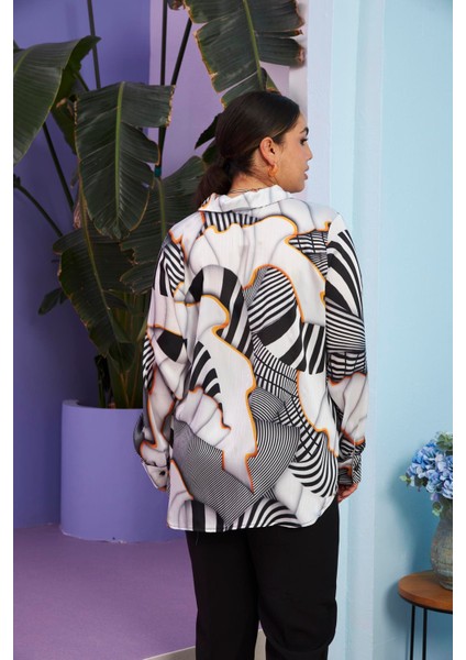 Fırfır Desenli Büyük Beden Ekru Gömlek fırsatları