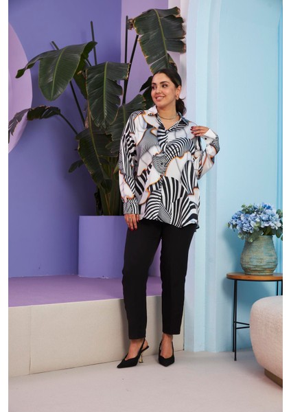 Fırfır Desenli Büyük Beden Ekru Gömlek indirimleri