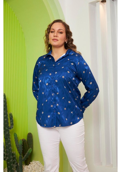 Papatya Desenli Büyük Beden Saks Gömlek fiyatları
