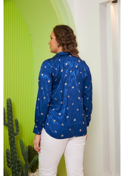 Papatya Desenli Büyük Beden Saks Gömlek indirimleri