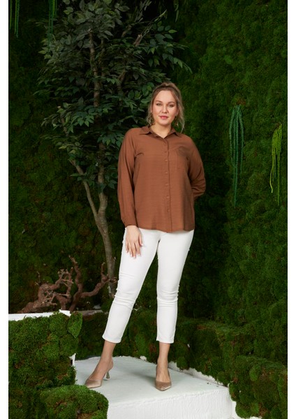 Cep Detaylı Büyük Beden Kahve Fitilli Gömlek indirimleri