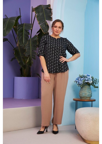 Mini Çiçek Desenli Büyük Beden Siyah Gömlek indirimleri