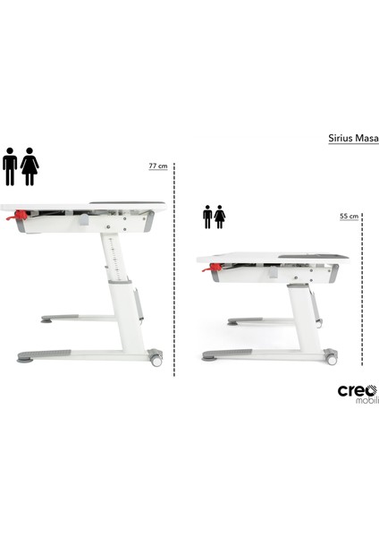 Creo Mobili Sirius Advanced Yükseklik Ayarlı Çalışma Masası Takımı (Çalışma Masası + Sandalye) - Antrasit/gri