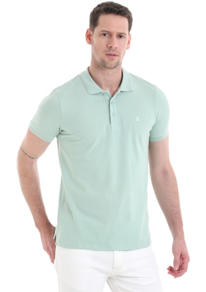 Yeşil Regular Fit Düz 100% Pamuklu Polo Yaka Tişört