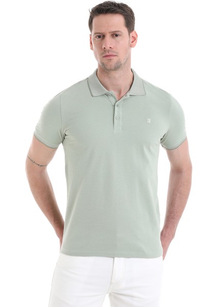 Yeşil Regular Fit Düz 100% Pamuklu Polo Yaka Tişört