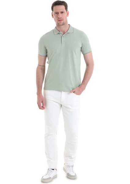 Yeşil Regular Fit Düz 100% Pamuklu Polo Yaka Tişört