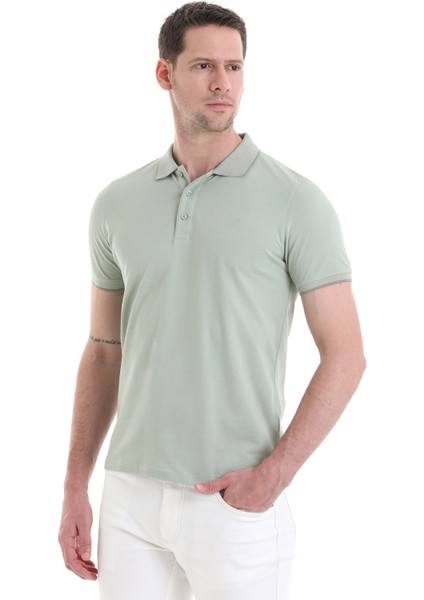 Yeşil Regular Fit Düz 100% Pamuklu Polo Yaka Tişört