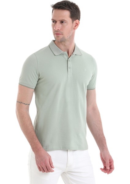 Yeşil Regular Fit Düz 100% Pamuklu Polo Yaka Tişört