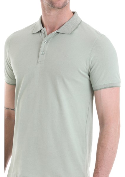 Yeşil Regular Fit Düz 100% Pamuklu Polo Yaka Tişört