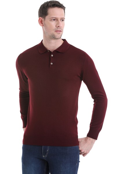 Bordo Regular Fit Düz Polo Yaka Triko Kazak modelleri