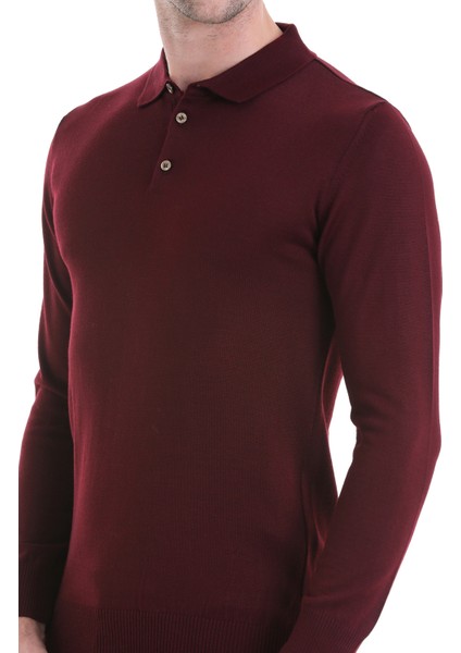 Bordo Regular Fit Düz Polo Yaka Triko Kazak indirimleri