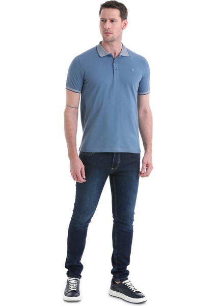 Indigo Regular Fit Düz 100% Pamuklu Polo Yaka Tişört