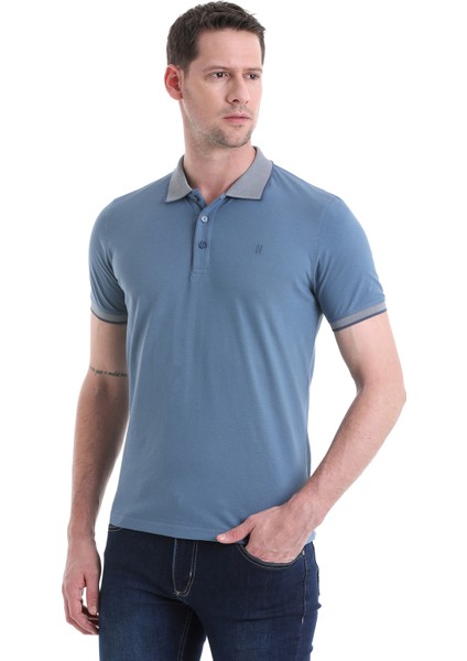 Indigo Regular Fit Düz 100% Pamuklu Polo Yaka Tişört