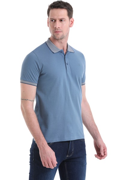 Indigo Regular Fit Düz 100% Pamuklu Polo Yaka Tişört