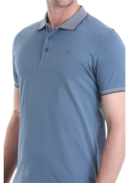Indigo Regular Fit Düz 100% Pamuklu Polo Yaka Tişört