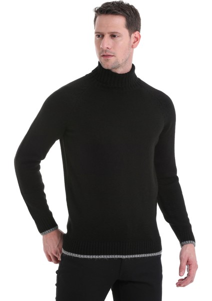 Siyah Regular Fit Düz Balıkçı Yaka Triko Kazak modelleri