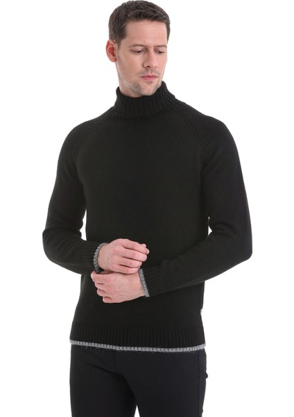 Siyah Regular Fit Düz Balıkçı Yaka Triko Kazak fırsatları