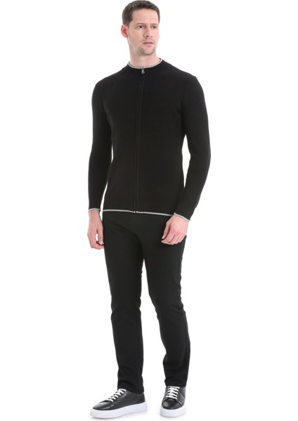 Siyah Regular Fit Düz Yarım Balıkçı Yaka Fermuarlı Triko Hırka fiyatları