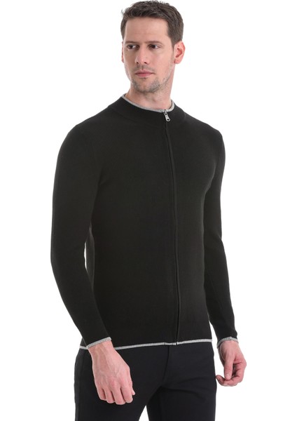 Siyah Regular Fit Düz Yarım Balıkçı Yaka Fermuarlı Triko Hırka modelleri