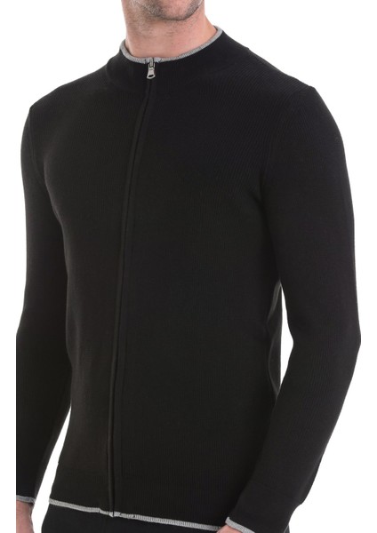 Siyah Regular Fit Düz Yarım Balıkçı Yaka Fermuarlı Triko Hırka indirimleri