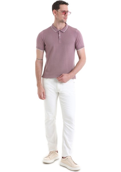 Mor Regular Fit Düz Pamuklu Polo Yaka Triko Tişört fiyatları