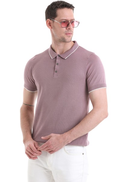Mor Regular Fit Düz Pamuklu Polo Yaka Triko Tişört modelleri