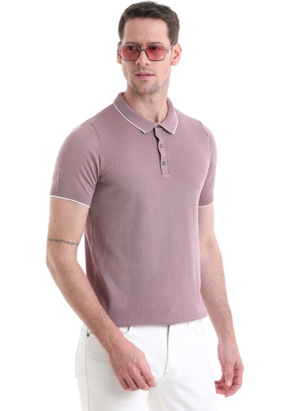Mor Regular Fit Düz Pamuklu Polo Yaka Triko Tişört fırsatları