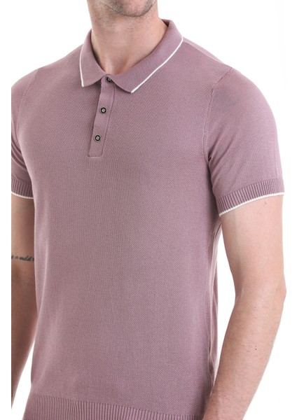 Mor Regular Fit Düz Pamuklu Polo Yaka Triko Tişört indirimleri