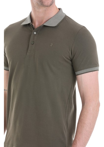 Haki Regular Fit Düz 100% Pamuklu Polo Yaka Tişört