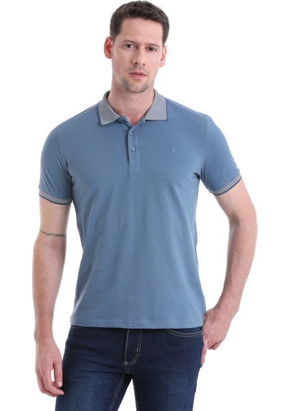 Indigo Regular Fit Düz 100% Pamuklu Polo Yaka Tişört
