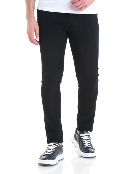 Lacivert Slim Fit Düz 5 Cep Pamuklu Kanvas Pantolon