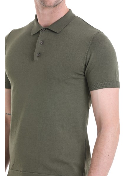 Haki Regular Fit Düz Rayon Polo Yaka Tişört