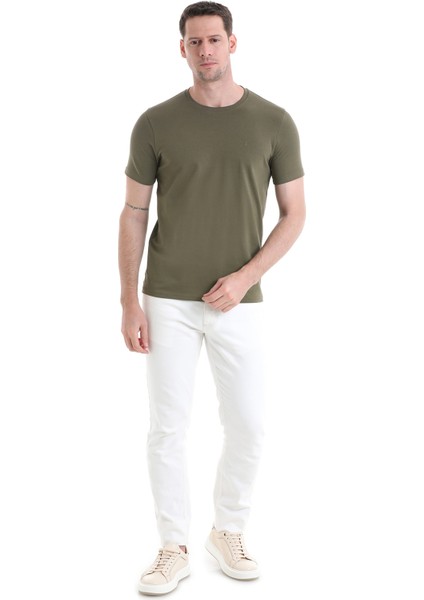 Haki Regular Fit Düz Pamuklu Bisiklet Yaka Triko Tişört fiyatları