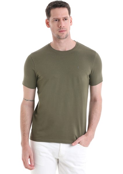 Haki Regular Fit Düz Pamuklu Bisiklet Yaka Triko Tişört modelleri